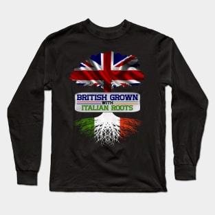 British Grown With Italian Roots Cool Patriotic Gift For British Italians Long Sleeve T-Shirt